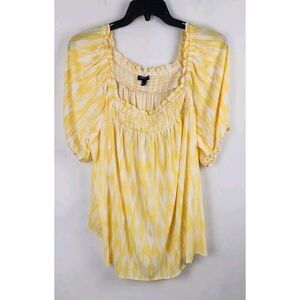 Torrid Size 3 Shirt Washable Gauze Smocked Yoke Top Blouse Plus Yellow BOHO